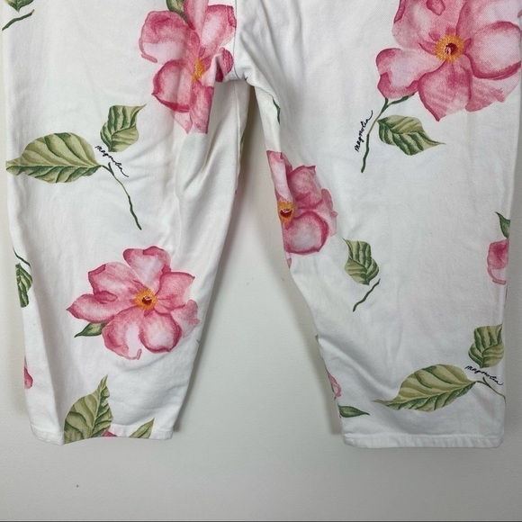 VINTAGE BILL BLASS Easy Fit High Waisted Cropped Mom Jeans White Floral 80s 90s - Picture 8 of 9